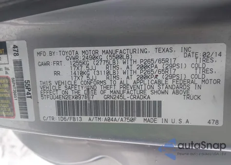 2014 Toyota Tacoma Base V6 from USA, damaged, VIN 5TFUU4EN2EX097847